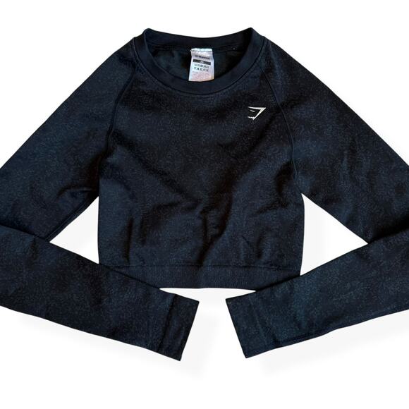 Gymshark Tops - GYMSHARK Womens XS Black Adapt Fleck Seamless Long Sleeve Crop Top